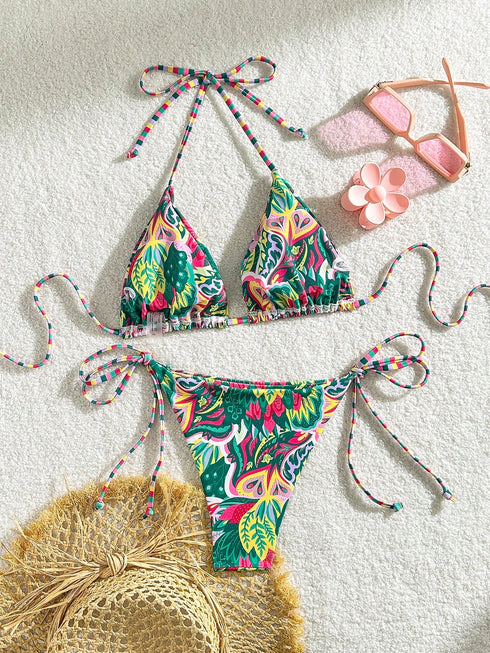 Floral Print Triangle Cup Bikini Swimsuit