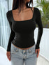 Hot Basic Square Neck Slim Women's Bottoming Clothing Casual Solid Long Sleeve Tops Versatile Fashion Multi-Color Blouse Gifts