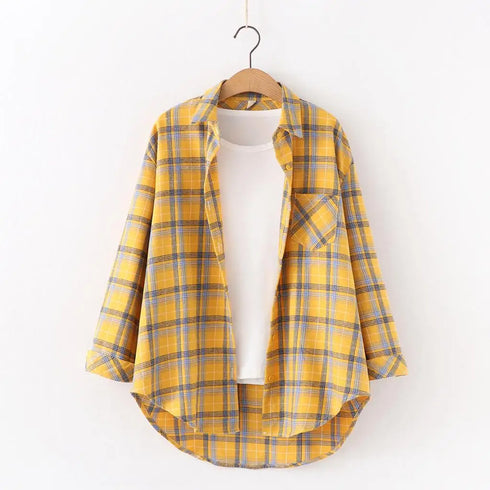 Plaid Flannel Shirt for Women - Casual Long Sleeve Top