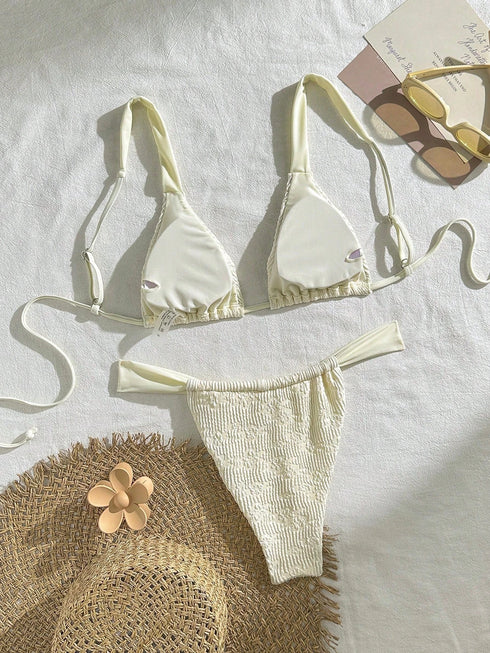 Adjustable Strap Solid Colour Bikini Set