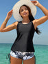 Tropical Print Black Tankini Set with Jacket