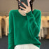 100% Merino Wool V-Neck Pullover Sweater for Women