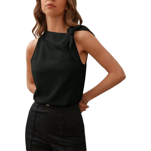 Women's Black Satin Halter Neck Blouse