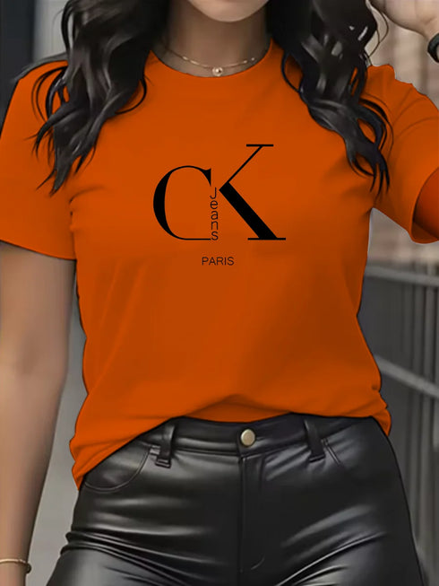 Y2K Cartoon Letter Print Crew Neck T-Shirt for Women