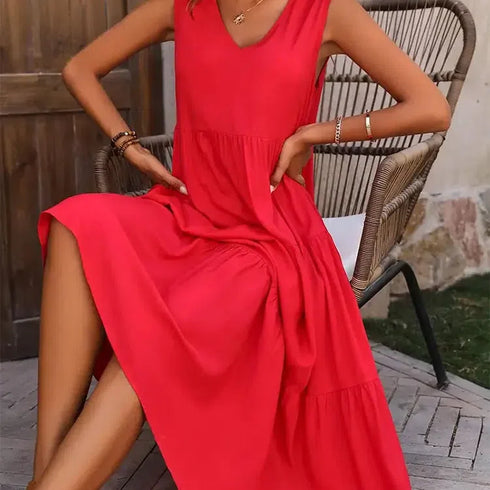 Women's Ankle-Length Pleated Sundress in Green