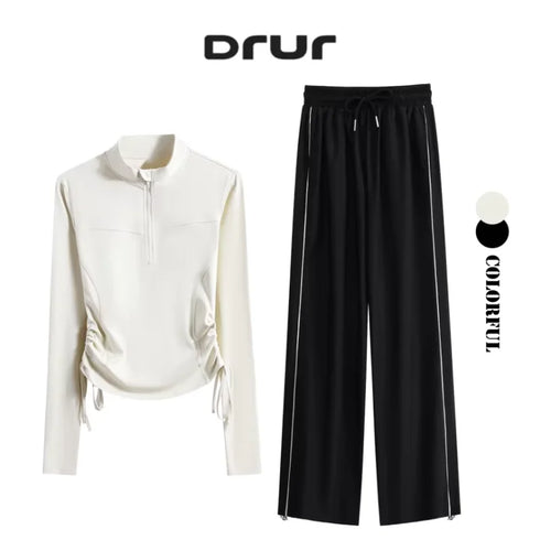 DRUR Women's 2 Piece Sweatsuit Set with Long Sleeve Top