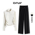 DRUR Women's 2 Piece Sweatsuit Set with Long Sleeve Top