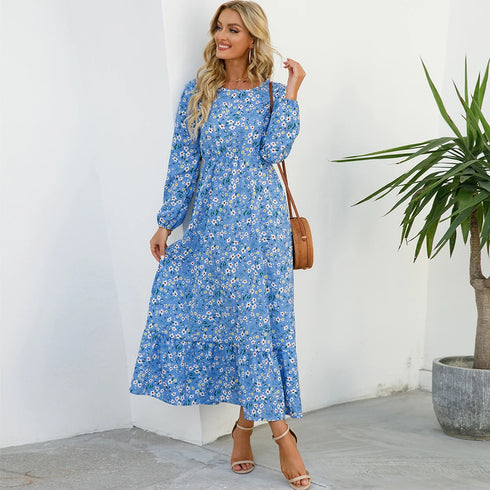 Summer Bohemian Maxi Dress with Long Sleeves
