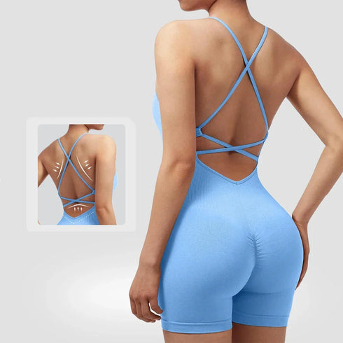 Criss Cross Backless Cami Sports Romper