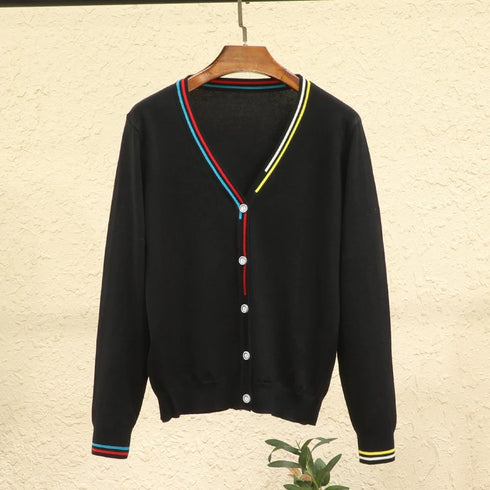 V-Neck Crochet Cardigan in Black