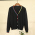 V-Neck Crochet Cardigan in Black