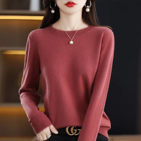 100% Pure Wool Cashmere O-Neck Pullover Sweater