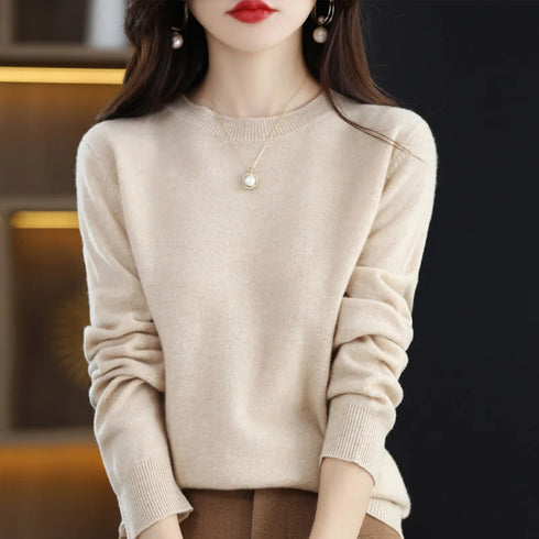 100% Pure Wool Cashmere O-Neck Pullover Sweater