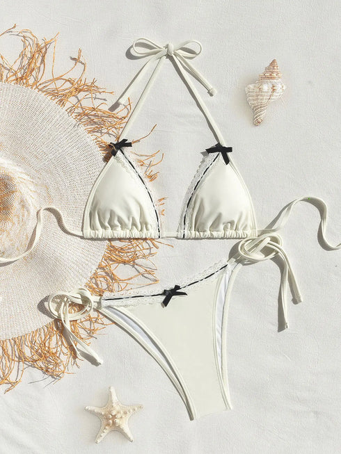 Floral Print Triangle Bikini Set with Brazilian Bottoms
