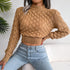 Hollow Out Long Sleeve Knitted Crop Top in Grey and Khaki