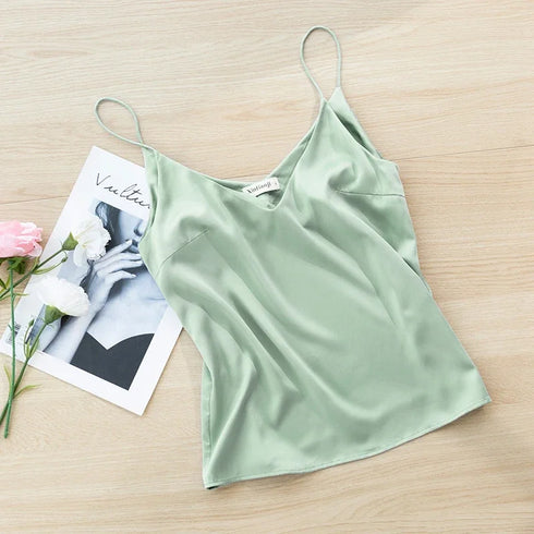 Chic Satin V-Neck Tank Top for Summer