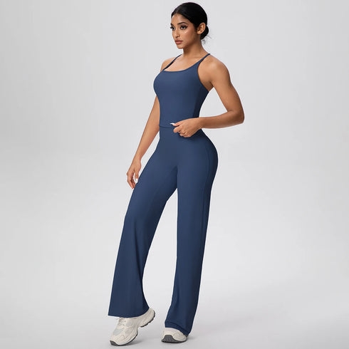 Backless Yoga Set with Wide Leg Pants