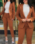 Notched Neck Blazer & High Waist Pants Set for Women