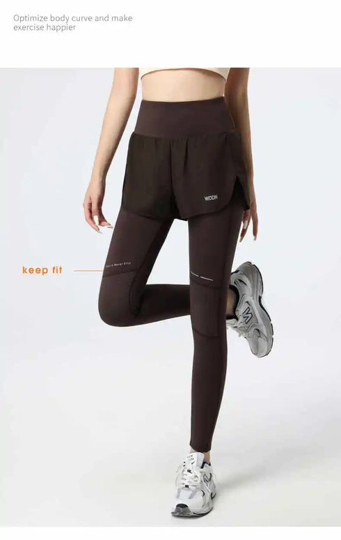 PHIGEER Women's High Waist 2-in-1 Yoga Leggings with Shorts