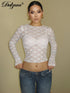 Dulzura Long Sleeves See Through Lace Crop Top For Women