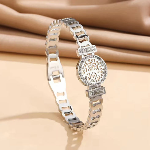 Women's Luxury Designer Bangle Stainless Steel Tree of Life Cuff Bracelet for Women