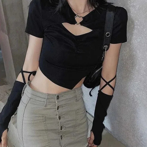 Hollow Out Short Sleeve Crop Top for Women