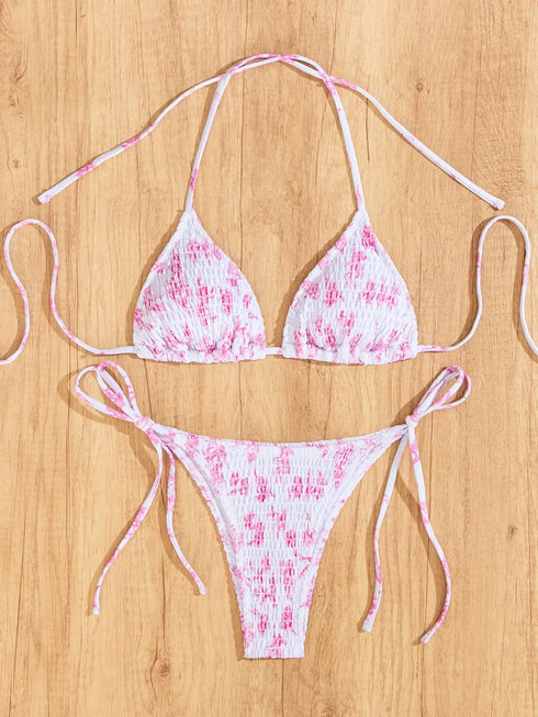Floral Print Triangle Bikini Set with Brazilian Bottoms