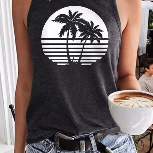 Women's Coconut Tree Print Sleeveless Tank Top