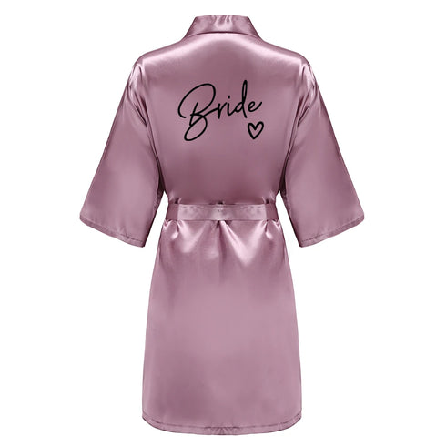 Team Bride Satin Robe with Black Letters