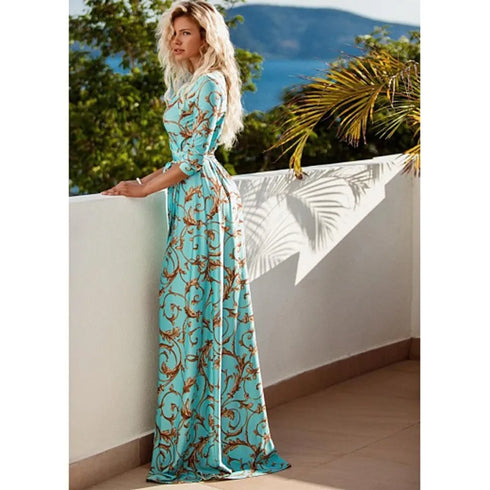 Women’s Boho Printed Long Sleeve Maxi Dress