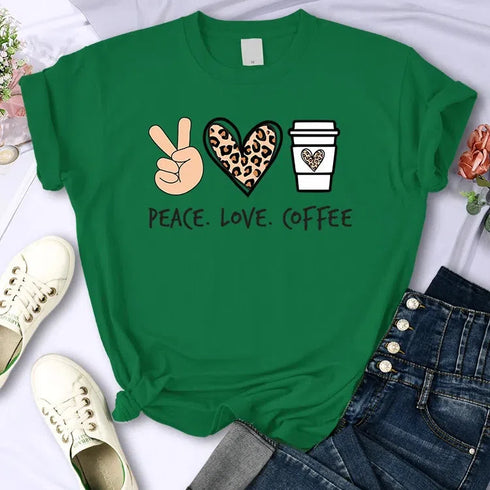 Peace Love Coffee Graphic T-Shirt for Women