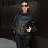 MUJER Black Faux Leather Bomber Jacket for Women