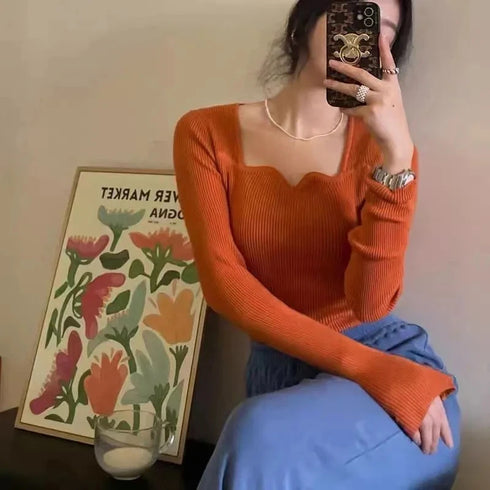 Vintage Square Collar Knitted Pullover Sweater