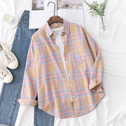 Plaid Flannel Shirt for Women - Casual Long Sleeve Top