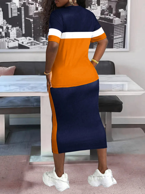 Summer Women's Striped Half Skirt Set