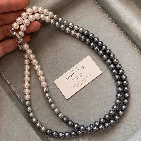 French Socialite White Gradient Grey Pearl Bead Necklace