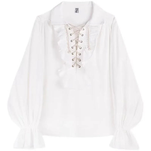 Victorian Gothic Ruffled Lace Up Blouse