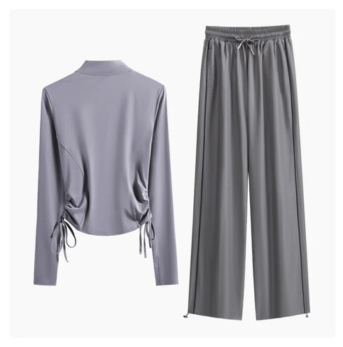DRUR Women's 2 Piece Sweatsuit Set with Long Sleeve Top