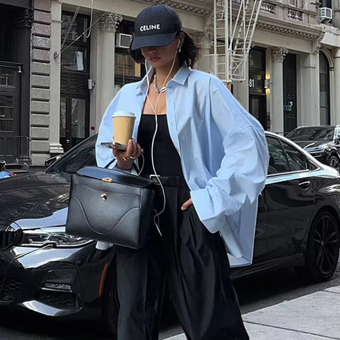 Elegant Oversized Button-Up Blouse for Women