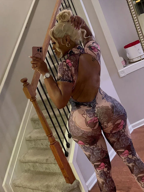 Colorful Print Backless Jumpsuit for Women