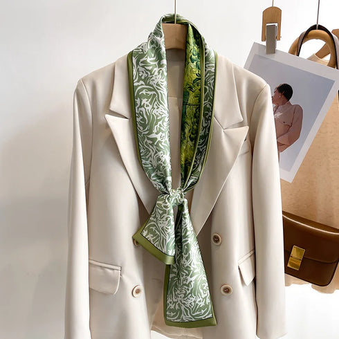 50 Color New Women Silk Printed Design Scarf Shawl Fashion Luxury Long Narrow Small Silk Scarves for Stylish Headbands and Headscarves