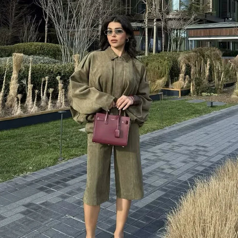 Women's High Waisted Casual Shorts & Long Sleeve Jacket Set