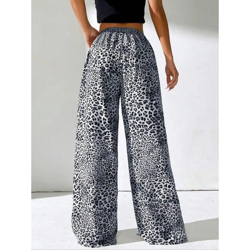 Plus Size Leopard Print Wide Leg Trousers