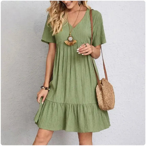 Women’s Summer Peplum V-Neck Ruffle Dress