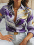 Women's Purple Gold Marble Print Satin Blouse