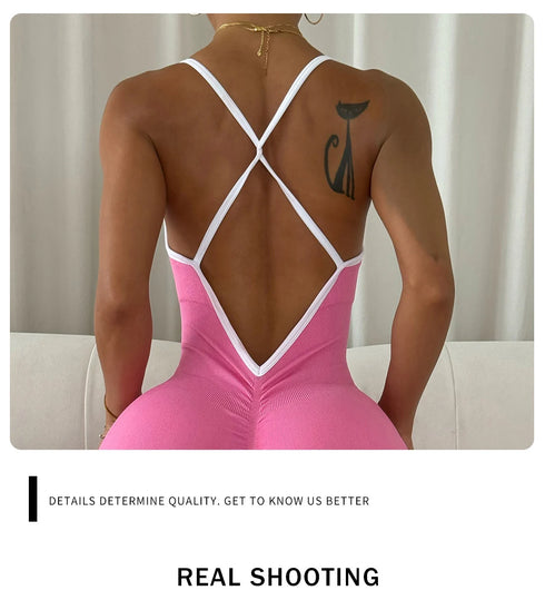 Seamless Yoga Jumpsuit with Spaghetti Straps