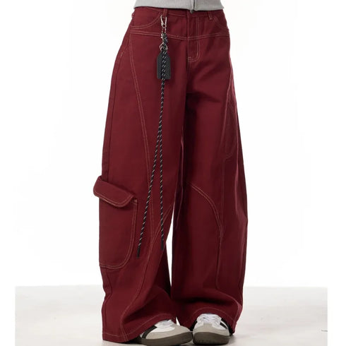 Red Cargo Pants for Women - Wide Leg Casual Trousers