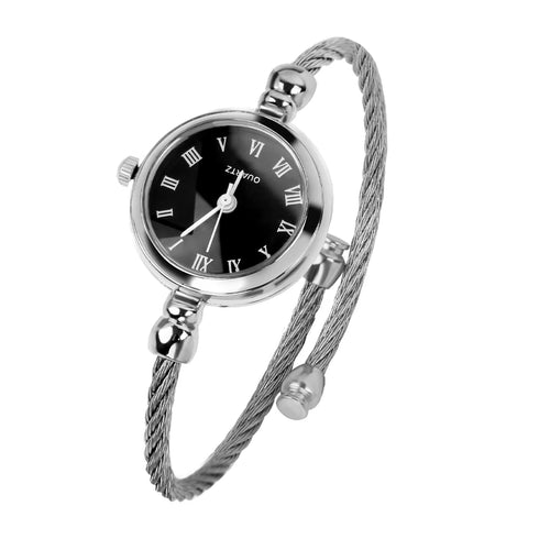 Luxury Silver Bangle Bracelet with Quartz Watch