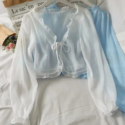 Summer Ruffled Chiffon Long Sleeve Blouse