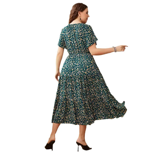 Plus Size Floral Bohemian Ankle-Length Dress
